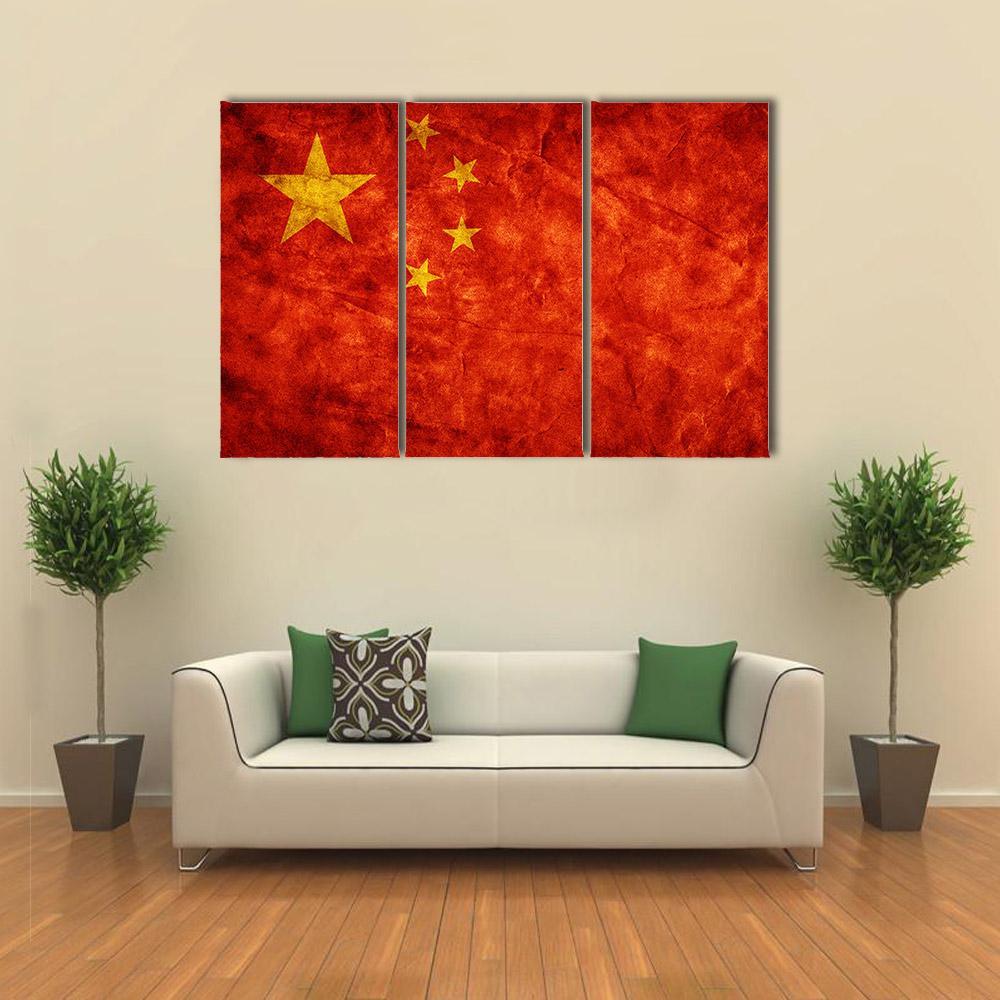 China Grunge Flag Canvas Wall Art-3 Horizontal-Gallery Wrap-37" x 24"-Tiaracle