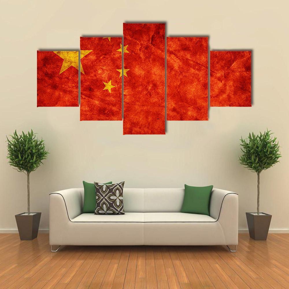 China Grunge Flag Canvas Wall Art-3 Horizontal-Gallery Wrap-37" x 24"-Tiaracle