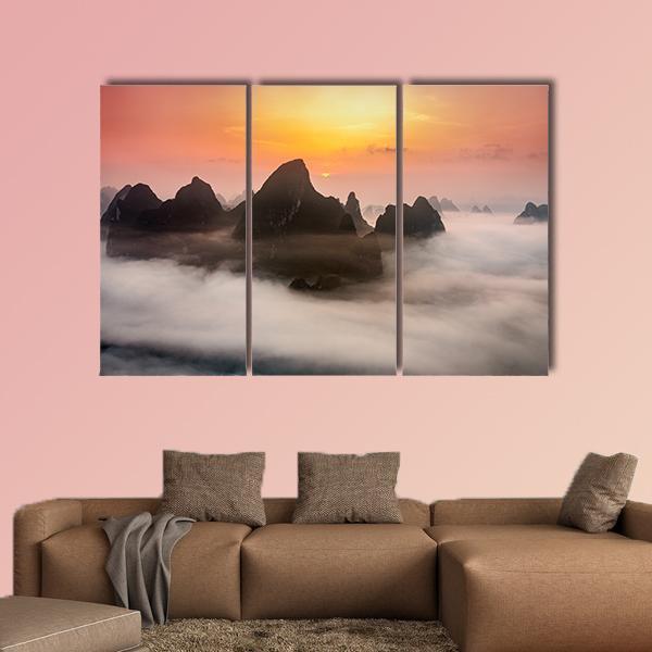 China Karst Mountains Canvas Wall Art-3 Horizontal-Gallery Wrap-37" x 24"-Tiaracle