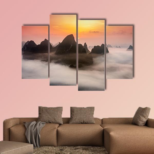 China Karst Mountains Canvas Wall Art-4 Pop-Gallery Wrap-50" x 32"-Tiaracle