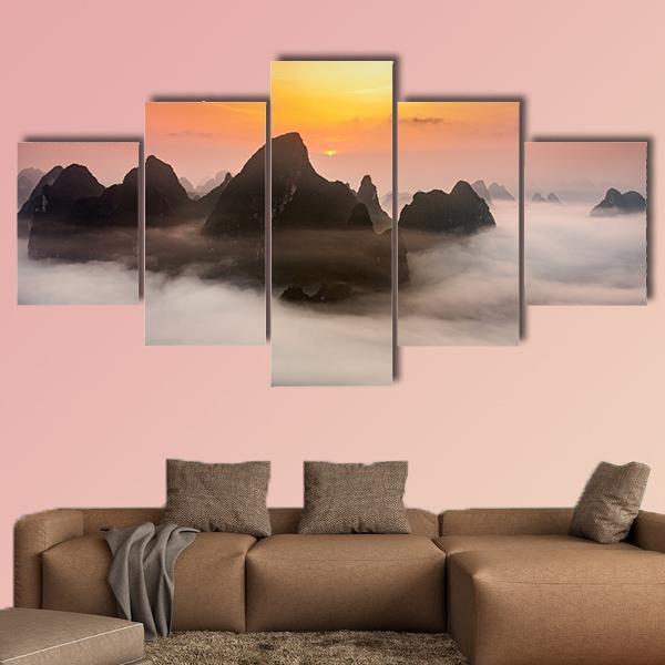China Karst Mountains Canvas Wall Art-5 Star-Gallery Wrap-62" x 32"-Tiaracle