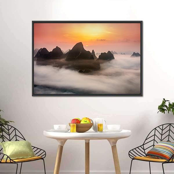 China Karst Mountains Canvas Wall Art-1 Piece-Floating Frame-24" x 16"-Tiaracle