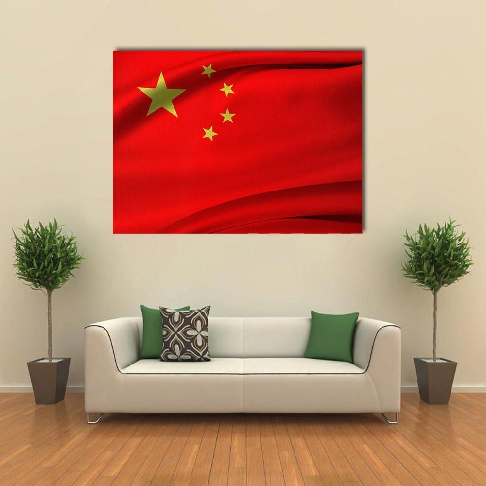 Chinese Flag with Five Stars Canvas Wall Art in red and yellow, single panel hung on a wall
