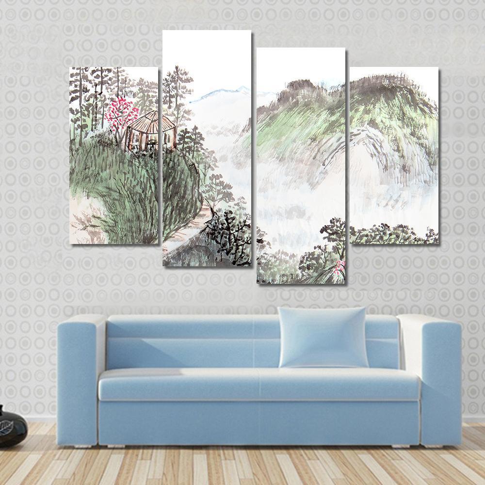 Chinese Landscape Abstract Canvas Wall Art-4 Pop-Gallery Wrap-50" x 32"-Tiaracle