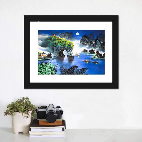 Chinese Landscape Watercolor Canvas Wall Art-1 Piece-Framed Print-30" x 20"-Tiaracle