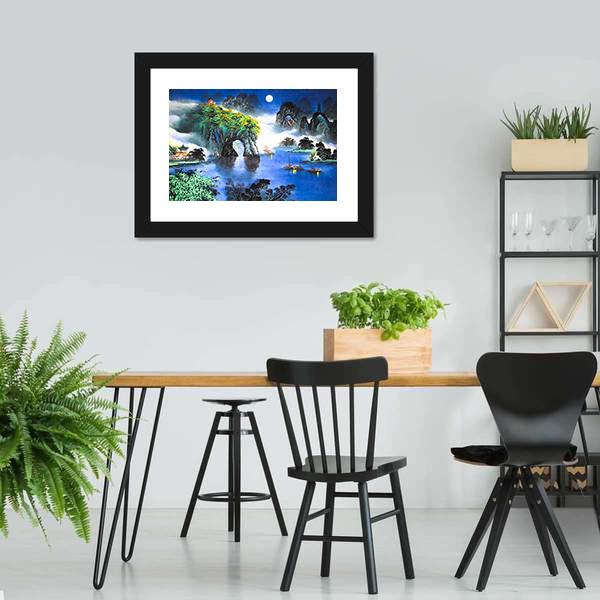 Chinese Landscape Watercolor Canvas Wall Art-5 Horizontal-Gallery Wrap-22" x 12"-Tiaracle