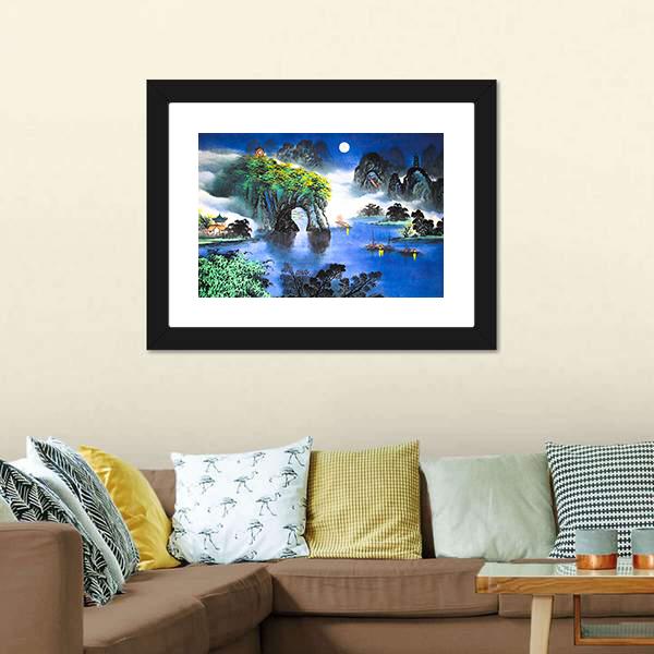 Chinese Landscape Watercolor Canvas Wall Art-5 Horizontal-Gallery Wrap-22" x 12"-Tiaracle