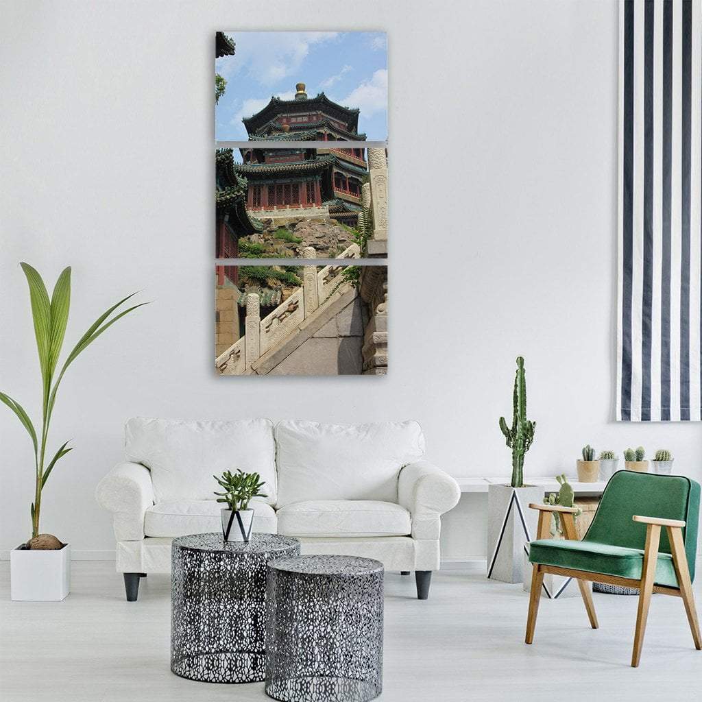 Chinese Pagoda Palace Vertical Canvas Wall Art-3 Vertical-Gallery Wrap-12" x 25"-Tiaracle