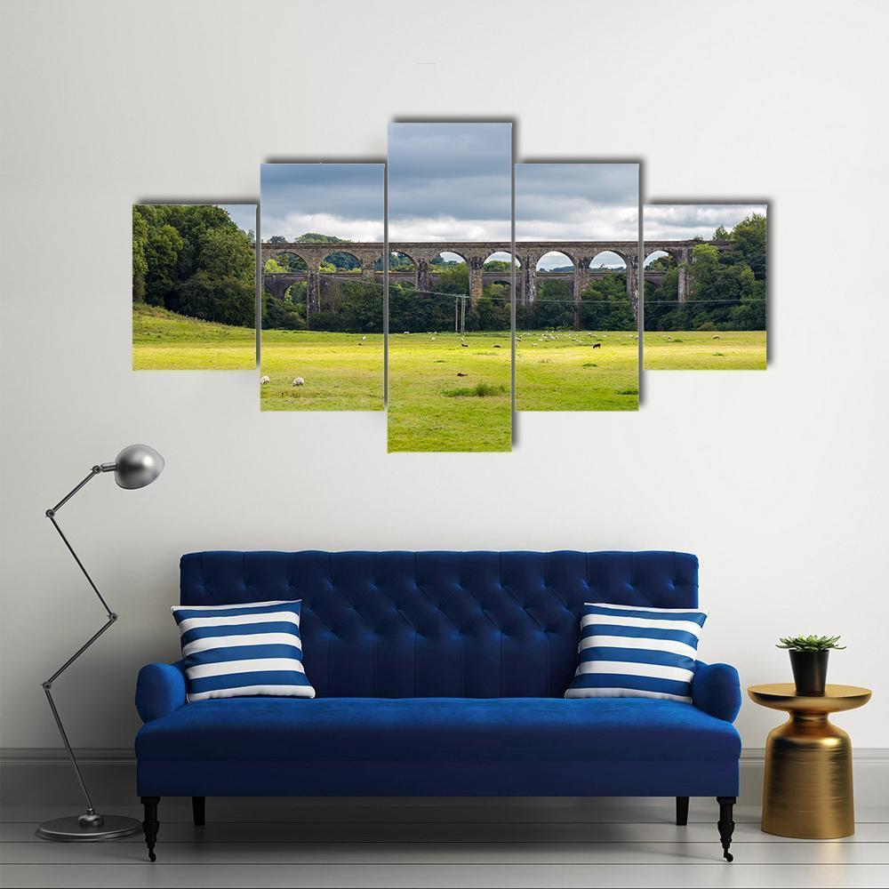 Chirk Aqueduct & Viaduct Canvas Wall Art-5 Pop-Gallery Wrap-47" x 32"-Tiaracle