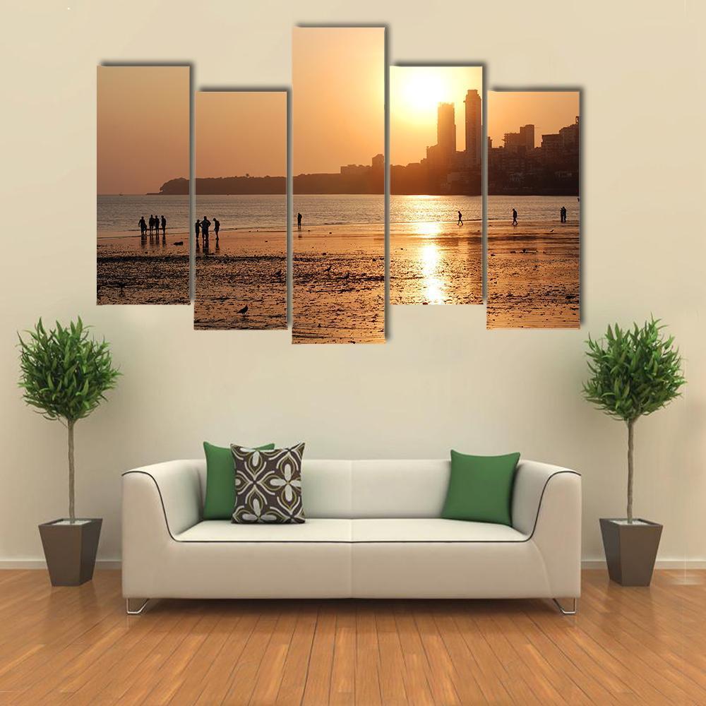 Chowpatty Beach Canvas Wall Art-5 Pop-Gallery Wrap-47" x 32"-Tiaracle