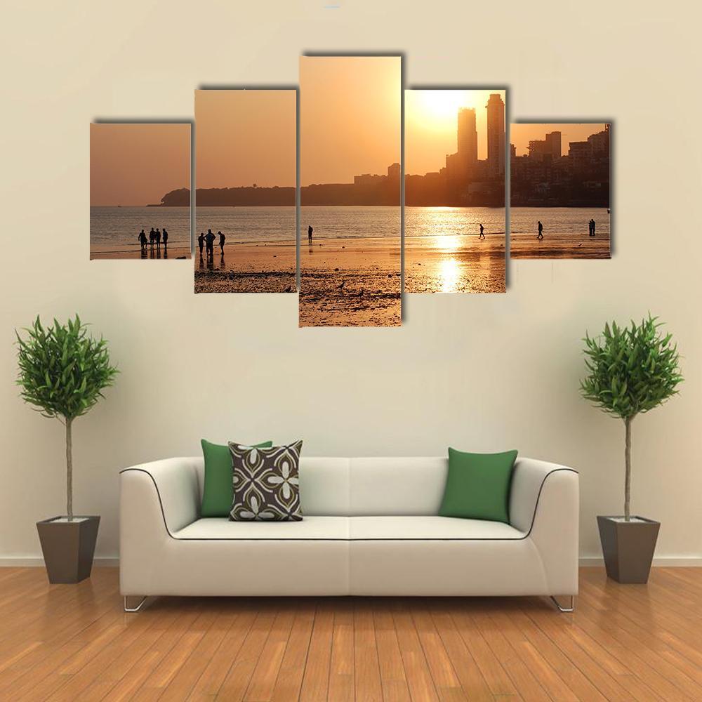 Chowpatty Beach Canvas Wall Art-5 Star-Gallery Wrap-62" x 32"-Tiaracle