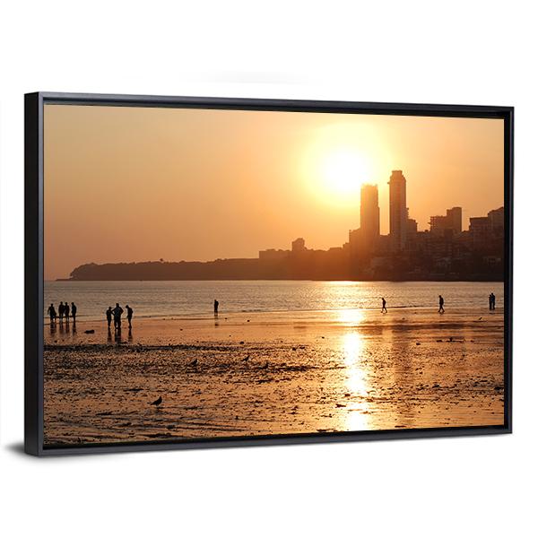 Chowpatty Beach Canvas Wall Art-3 Horizontal-Gallery Wrap-25" x 16"-Tiaracle