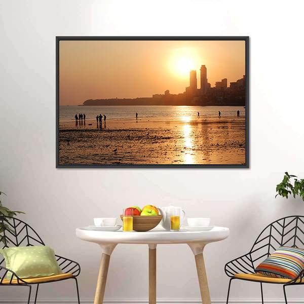 Chowpatty Beach Canvas Wall Art-1 Piece-Floating Frame-24" x 16"-Tiaracle