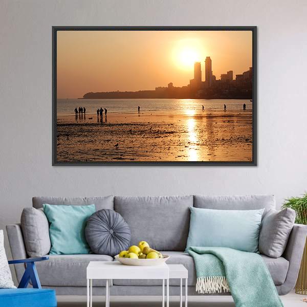 Chowpatty Beach Canvas Wall Art-3 Horizontal-Gallery Wrap-25" x 16"-Tiaracle