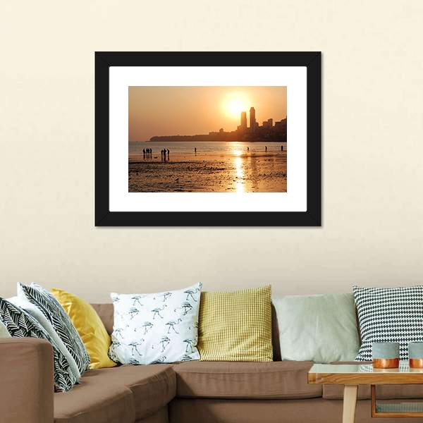 Chowpatty Beach Canvas Wall Art-1 Piece-Framed Print-20" x 16"-Tiaracle