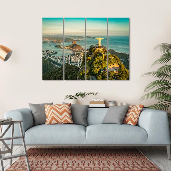Christ & Botafogo Bay Canvas Wall Art-4 Horizontal-Gallery Wrap-34" x 24"-Tiaracle