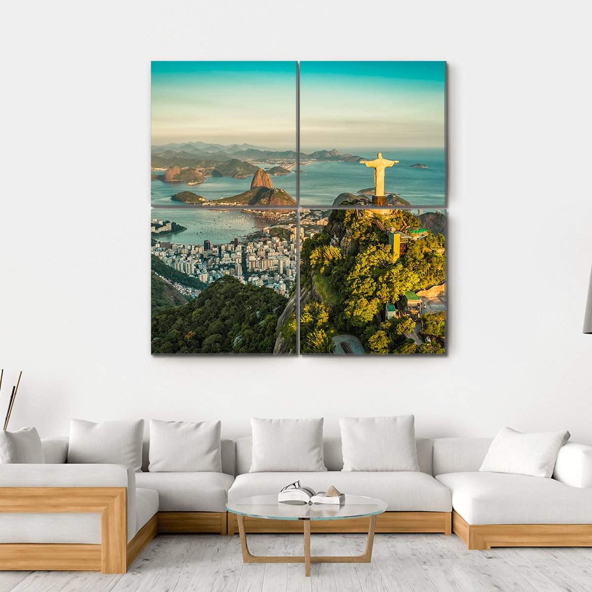 Christ & Botafogo Bay Canvas Wall Art-4 Square-Gallery Wrap-17" x 17"-Tiaracle