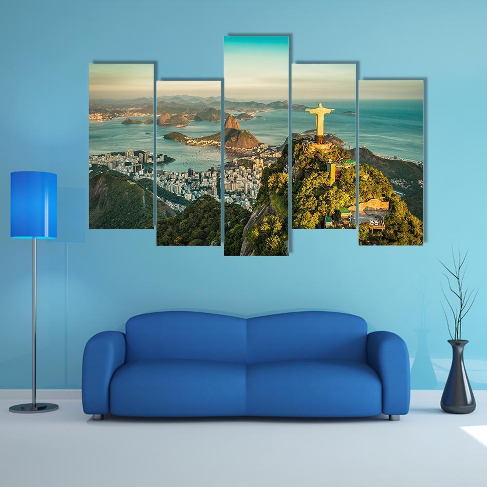 Christ & Botafogo Bay Canvas Wall Art-5 Pop-Gallery Wrap-47" x 32"-Tiaracle
