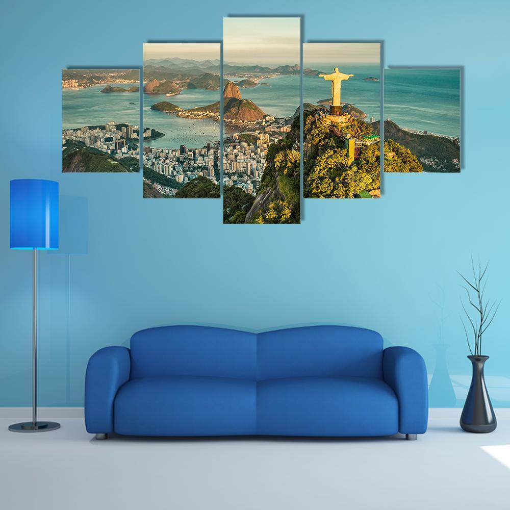 Christ & Botafogo Bay Canvas Wall Art-5 Star-Gallery Wrap-62" x 32"-Tiaracle