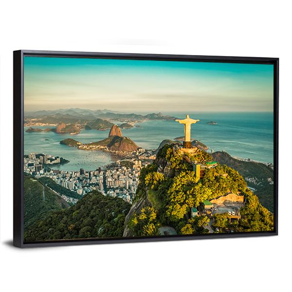 Christ & Botafogo Bay Canvas Wall Art-3 Horizontal-Gallery Wrap-25" x 16"-Tiaracle