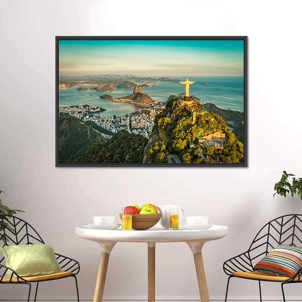 Christ &amp; Botafogo Bay Canvas Wall Art-1 Piece-Floating Frame-24&quot; x 16&quot;-Tiaracle