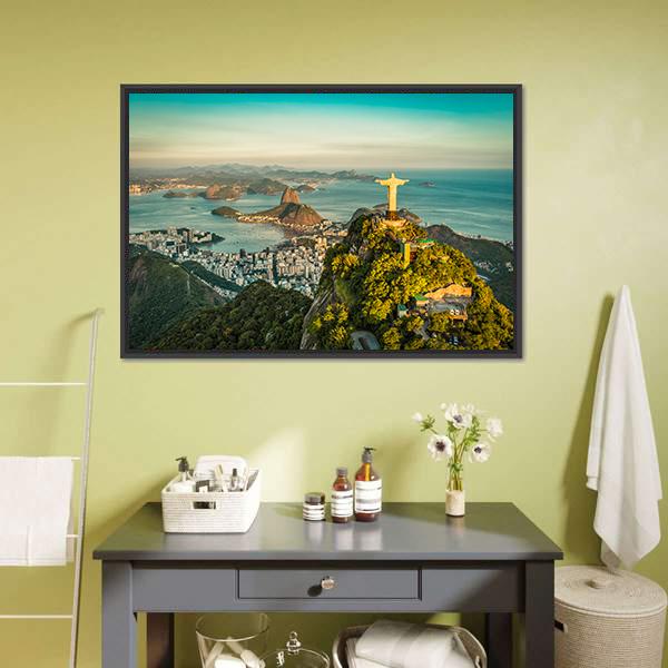 Christ & Botafogo Bay Canvas Wall Art-5 Horizontal-Gallery Wrap-22" x 12"-Tiaracle