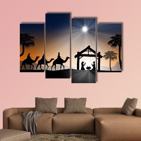Christian Christmas Nativity Scene Canvas Wall Art-4 Pop-Gallery Wrap-50" x 32"-Tiaracle