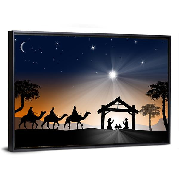 Christian Christmas Nativity Scene Canvas Wall Art-3 Horizontal-Gallery Wrap-25" x 16"-Tiaracle