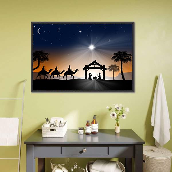 Christian Christmas Nativity Scene Canvas Wall Art-3 Horizontal-Gallery Wrap-25" x 16"-Tiaracle