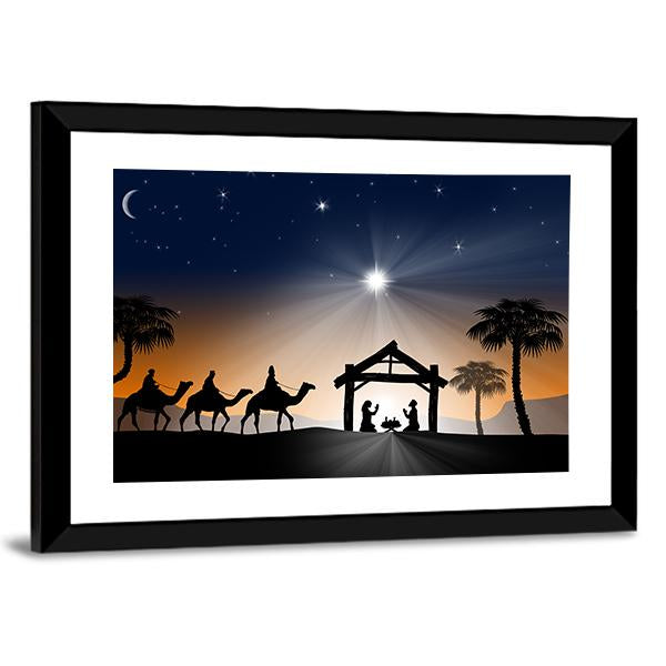 Christian Christmas Nativity Scene Canvas Wall Art-3 Horizontal-Gallery Wrap-25" x 16"-Tiaracle