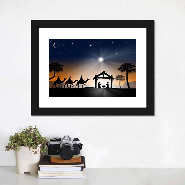 Christian Christmas Nativity Scene Canvas Wall Art-3 Horizontal-Gallery Wrap-25&quot; x 16&quot;-Tiaracle