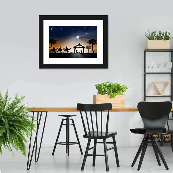 Christian Christmas Nativity Scene Canvas Wall Art-3 Horizontal-Gallery Wrap-25&quot; x 16&quot;-Tiaracle