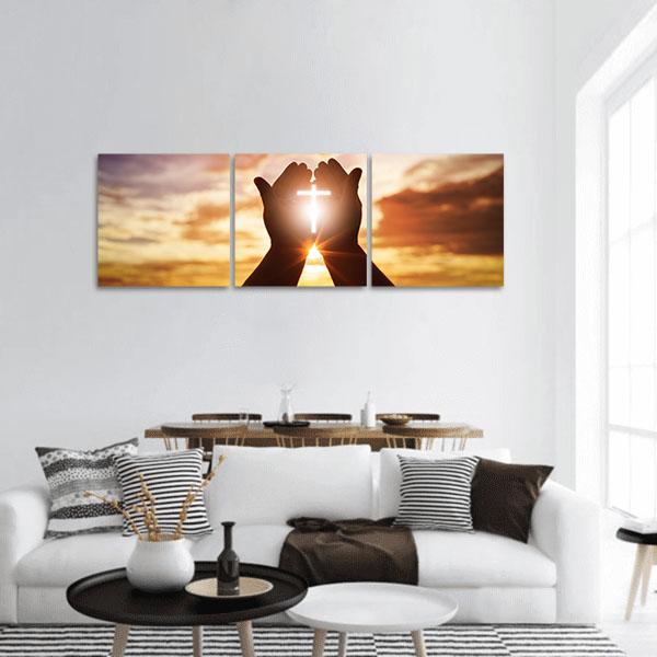 Christian Religion Concept Panoramic Canvas Wall Art-3 Piece-25" x 08"-Tiaracle