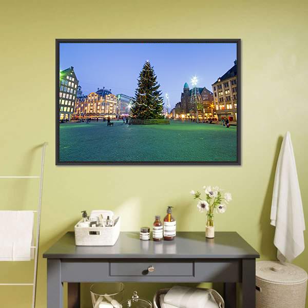 Christmas In Amsterdam Canvas Wall Art-3 Horizontal-Gallery Wrap-25&quot; x 16&quot;-Tiaracle