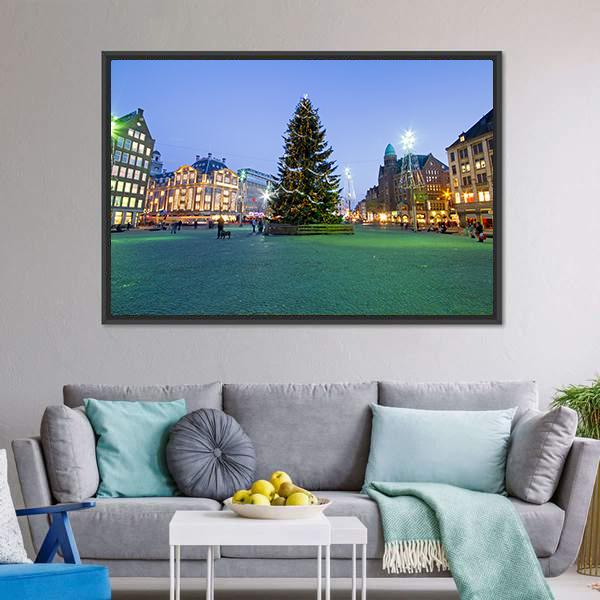 Christmas In Amsterdam Canvas Wall Art-3 Horizontal-Gallery Wrap-25&quot; x 16&quot;-Tiaracle