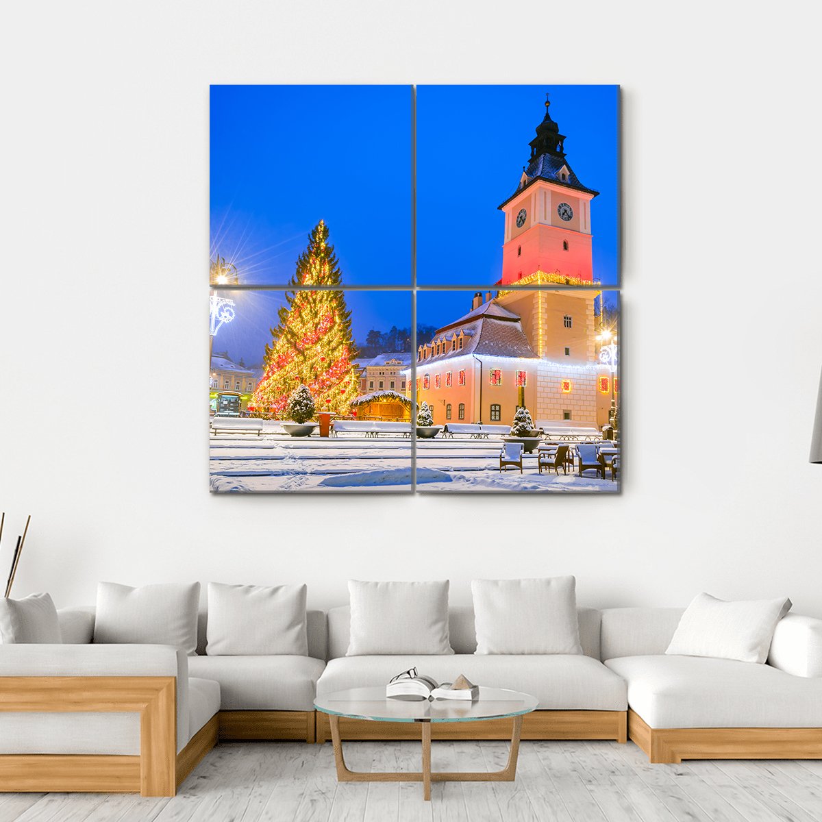 Christmas Market In Brasov Main Square Canvas Wall Art-4 Square-Gallery Wrap-17" x 17"-Tiaracle