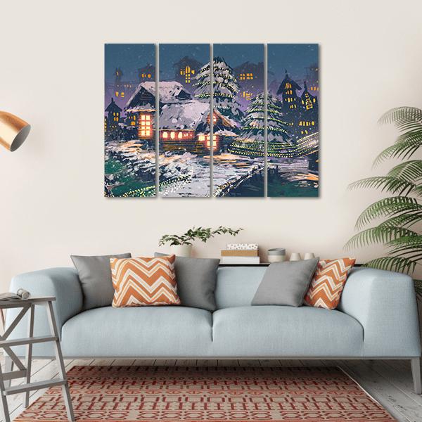 Christmas Night Scene Canvas Wall Art-4 Horizontal-Gallery Wrap-34" x 24"-Tiaracle