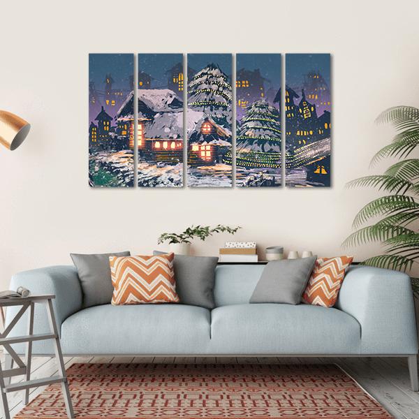 Christmas Night Scene Canvas Wall Art-5 Horizontal-Gallery Wrap-22" x 12"-Tiaracle