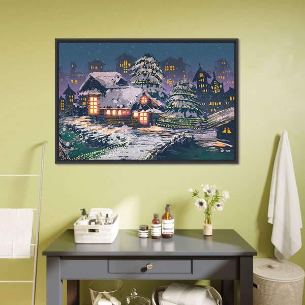 Christmas Night Scene Canvas Wall Art-5 Horizontal-Gallery Wrap-22" x 12"-Tiaracle