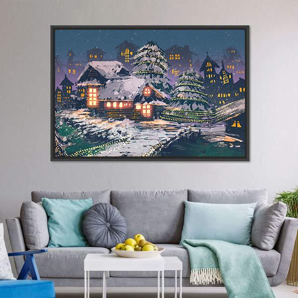 Christmas Night Scene Canvas Wall Art-5 Horizontal-Gallery Wrap-22" x 12"-Tiaracle