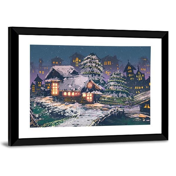 Christmas Night Scene Canvas Wall Art-5 Horizontal-Gallery Wrap-22" x 12"-Tiaracle