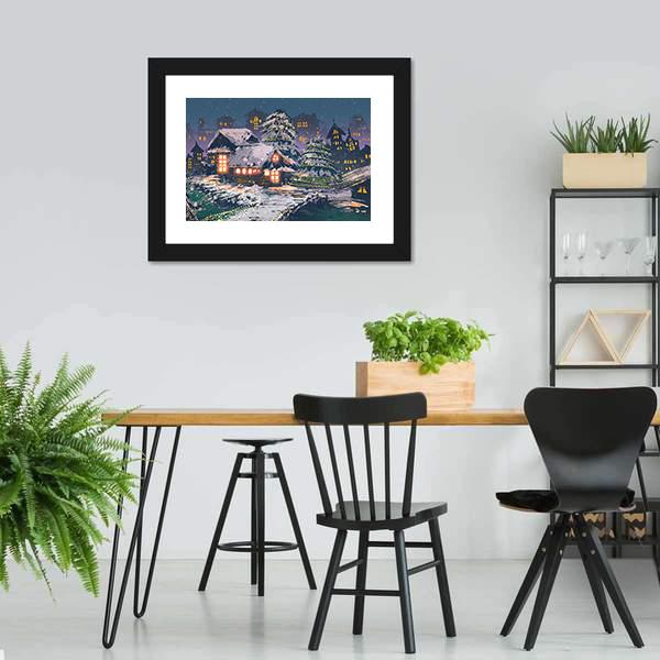 Christmas Night Scene Canvas Wall Art-5 Horizontal-Gallery Wrap-22" x 12"-Tiaracle