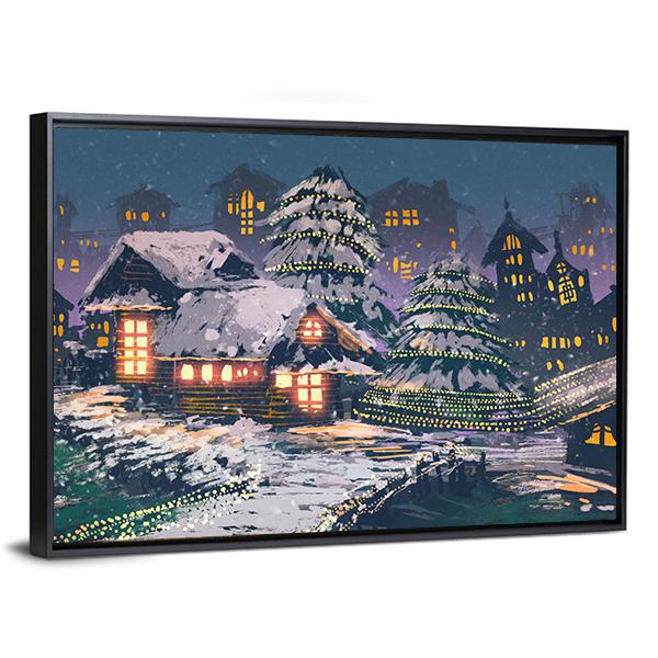 Christmas Night Scene Canvas Wall Art-3 Horizontal-Gallery Wrap-25&quot; x 16&quot;-Tiaracle