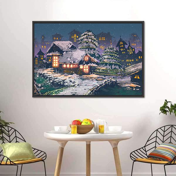 Christmas Night Scene Canvas Wall Art-1 Piece-Floating Frame-24&quot; x 16&quot;-Tiaracle