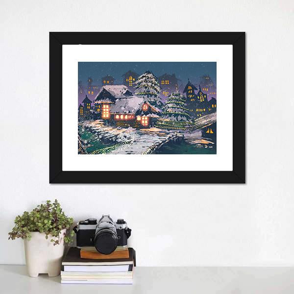 Christmas Night Scene Canvas Wall Art-3 Horizontal-Gallery Wrap-25&quot; x 16&quot;-Tiaracle
