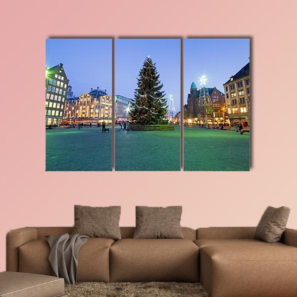 Christmas In Amsterdam Canvas Wall Art-3 Horizontal-Gallery Wrap-37&quot; x 24&quot;-Tiaracle