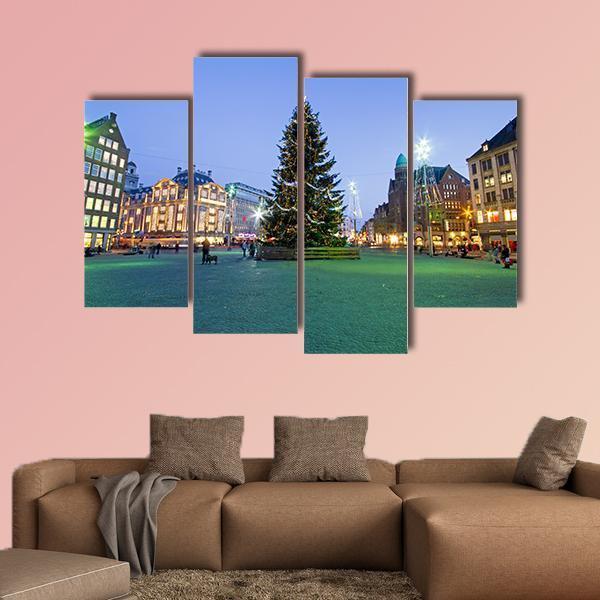 Christmas In Amsterdam Canvas Wall Art-4 Pop-Gallery Wrap-50&quot; x 32&quot;-Tiaracle