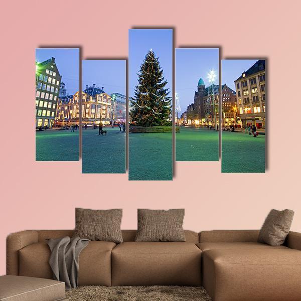 Christmas In Amsterdam Canvas Wall Art-3 Horizontal-Gallery Wrap-37" x 24"-Tiaracle
