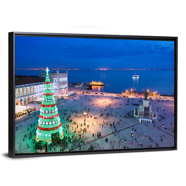 Christmas Tree At Twilight Canvas Wall Art-3 Horizontal-Gallery Wrap-25" x 16"-Tiaracle