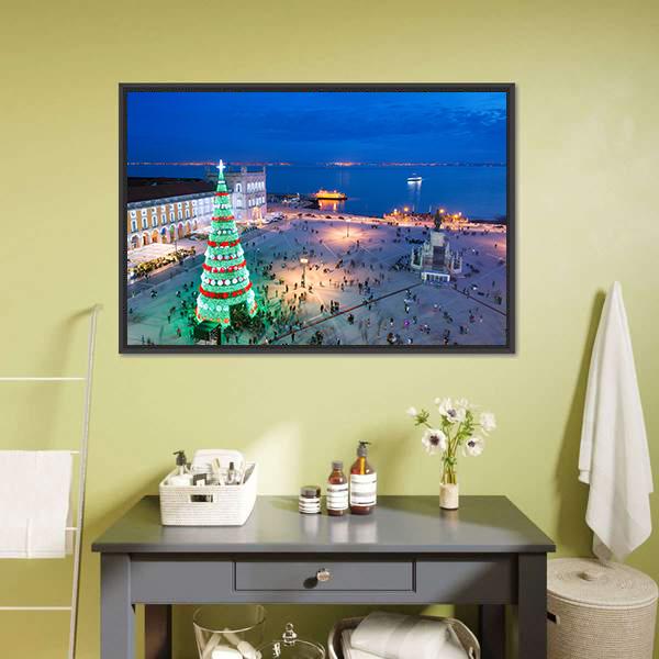 Christmas Tree At Twilight Canvas Wall Art-3 Horizontal-Gallery Wrap-25" x 16"-Tiaracle